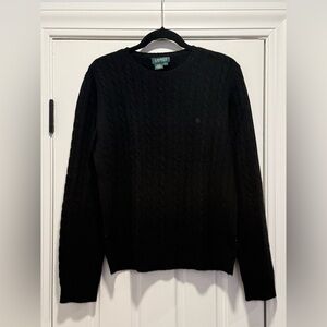 LAUREN Ralph Lauren 100% Cashmere Black Cable Knit Sweater - Large